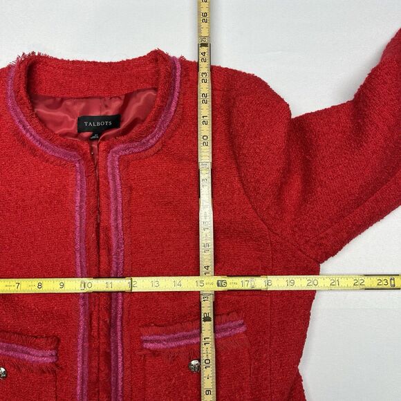 Talbots Tweed Blazer Red Fringe Wool Blend - Picture 8 of 10